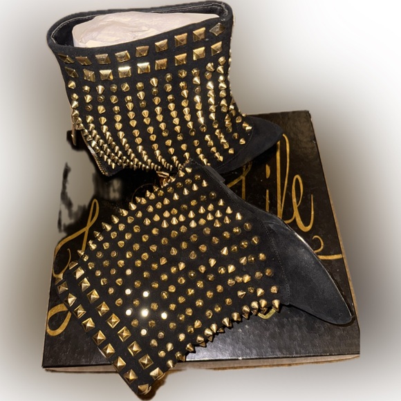 Women’s Lust For Life Black Booties With Gold Studs - Picture 2 of 5